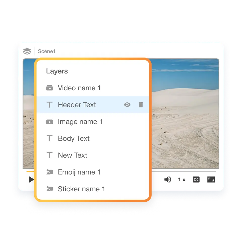 Scene layering view in infographic video creator showing stacked visual elements.